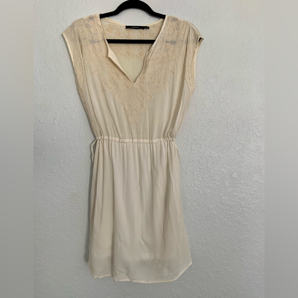 Ark Co Womens Dress Cover Up Size Small Ivory Draw String Waist Embroidered